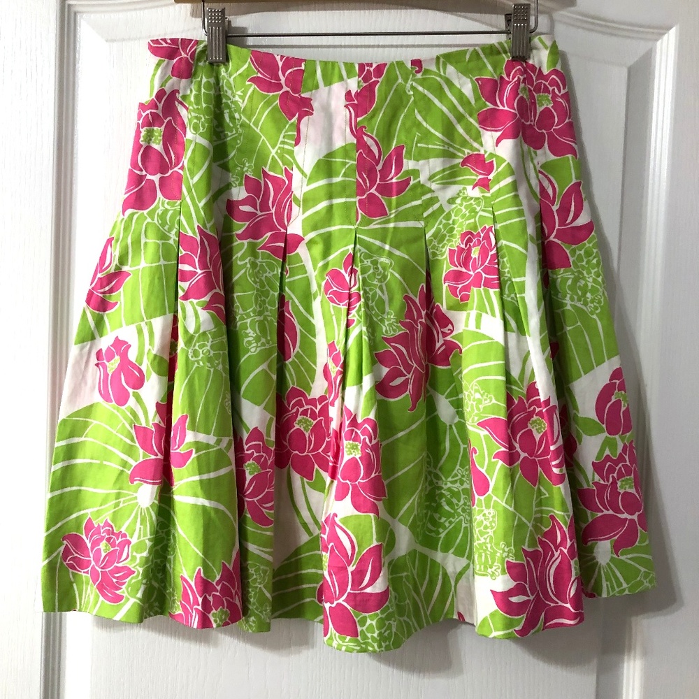 Lilly Pulitzer skirt floral pink green pleated 6